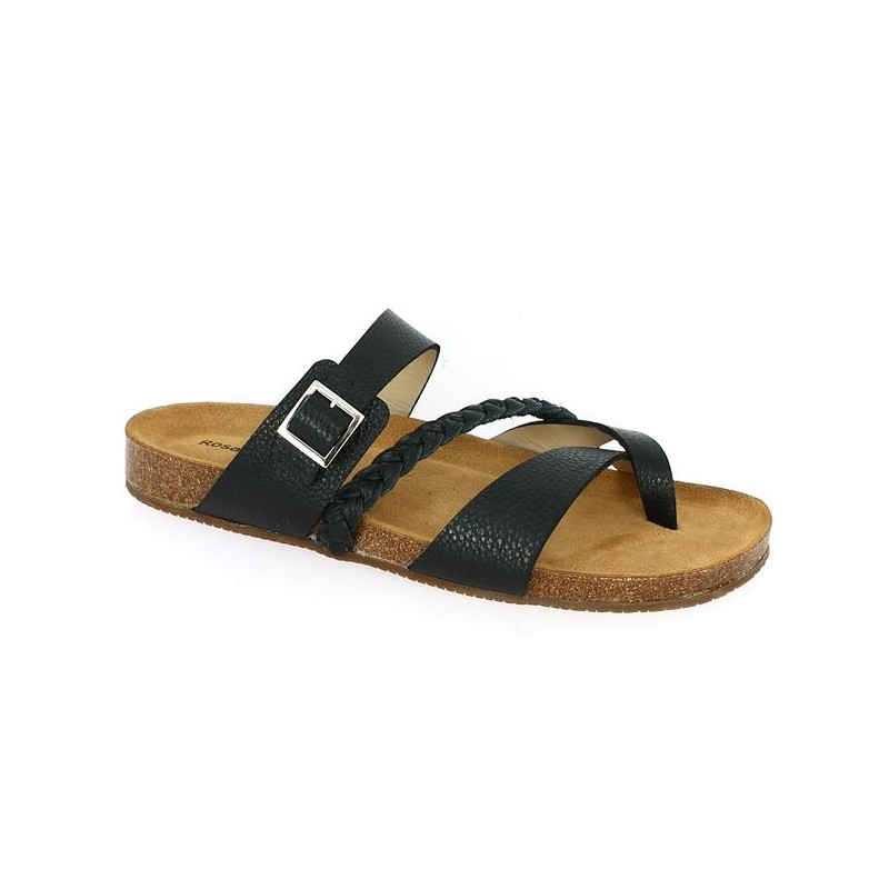 mule entredoigts cuir noir femme grande taille Shoesissime, vue profil