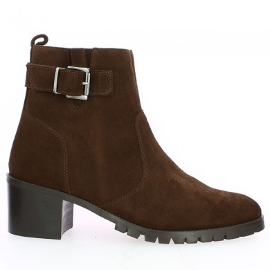 bottines talon carré velours marron grande taille femme Shoesissime, vue profil