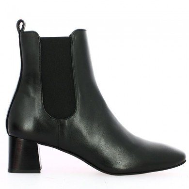 Bottine femme petit talon élastiquée coté cuir noir 42, 43, 44, 45 Shoesissime, vue profil