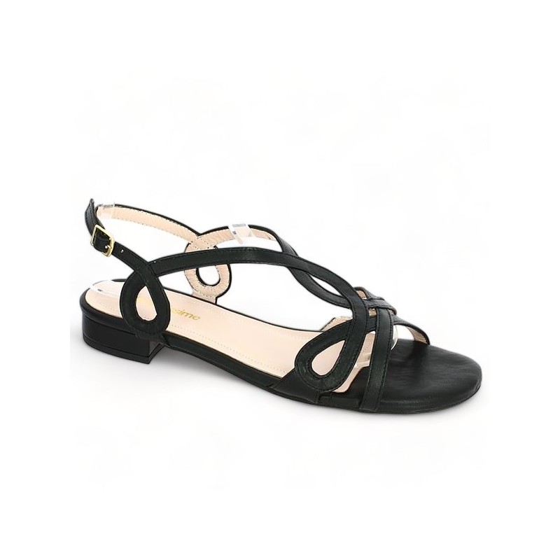 sandale grande taille noire chic plate Shoesssime, vue profil