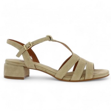 Shoesissime elegant large size beige velvet sandal for women, profile view