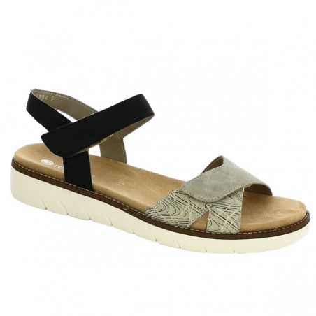 Remonte adjustable large sandal D2049-63 black and beige-gold, profile view Remonte adjustable large sandal D2049-63 black and beige-gold, profile view