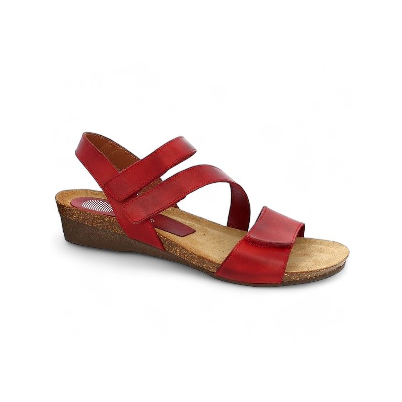Joannie - Red Barefoot 3 velcro straps - Red large size sandals - Shoesissime