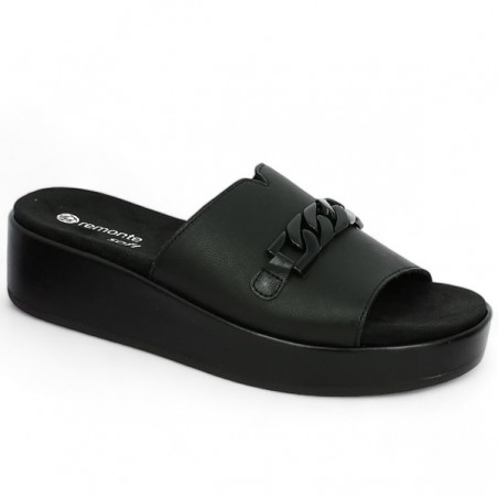 mule cuir noir Remonte chaine noire femme grande taille Shoesissime, vue profil mule cuir noir Remonte chaine noire femme grande taille Shoesissime, vue profil