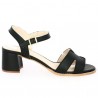Stina - Black leather H-heel sandal - Barefoot women's large size - Shoesissime
