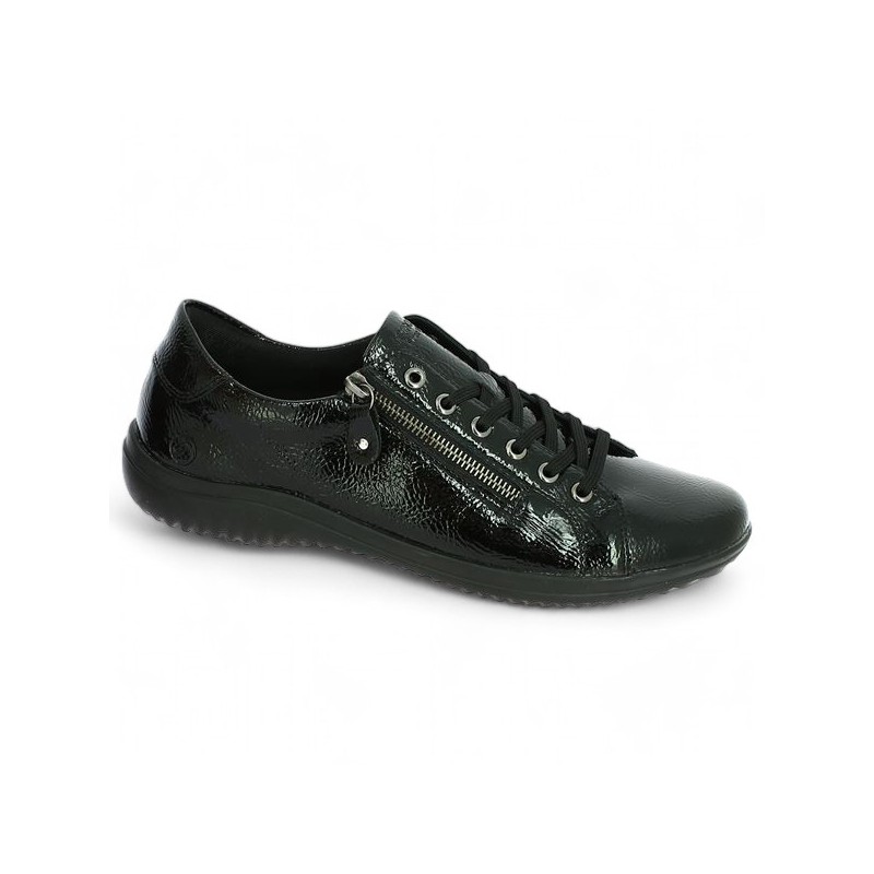 Joelle - Black patent women's sneakers - Baskets Remonte grande taille - Shoesissime
