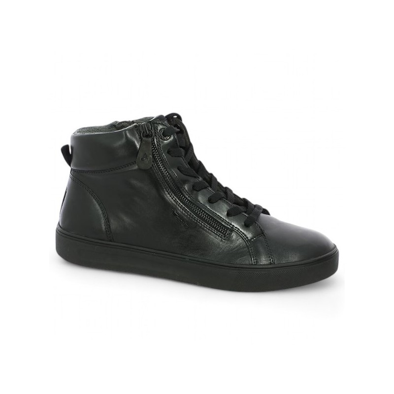 Tamaris Confort women's black leather high top sneaker, large size, profile view