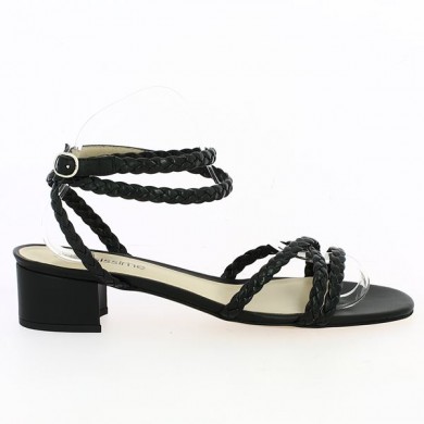 sandale noire tressée 42, 43, 44, 45 femme Shoesissime, vue profil